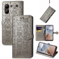 For ZTE Blade A54 Cat and Dog Embossed Leather Phone Case(Grey)