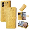 For ZTE Blade A54 Cat and Dog Embossed Leather Phone Case(Yellow)