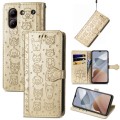 For ZTE Blade A54 Cat and Dog Embossed Leather Phone Case(Gold)
