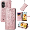 For ZTE Blade A33S Cat and Dog Embossed Leather Phone Case(Rose Gold)