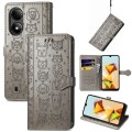 For ZTE Blade A33S Cat and Dog Embossed Leather Phone Case(Grey)