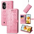 For ZTE Blade A33S Cat and Dog Embossed Leather Phone Case(Pink)