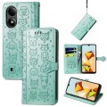For ZTE Blade A33S Cat and Dog Embossed Leather Phone Case(Green)