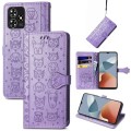 For ZTE Blade A73 4G Cat and Dog Embossed Leather Phone Case(Purple)