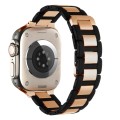 For Apple Watch SE 2023 44mm Rubber Stainless Steel Magnetic Watch Band(Black+Rose Gold)