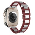 For Apple Watch Series 7 45mm Rubber Stainless Steel Magnetic Watch Band(Wine+Silver)