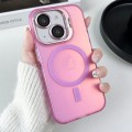 For iPhone 14 MagSafe Lens Holder PC Hybrid TPU Phone Case(Pink)
