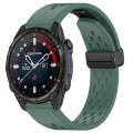 For Garmin Descent MK3i 43mm 20mm Holes Magnetic Folding Buckle Silicone Watch Band(Dark Green)