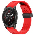 For Garmin Epix Pro 51mm Holes Magnetic Folding Buckle Silicone Watch Band(Red)