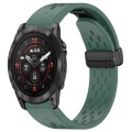 For Garmin Epix Pro 51mm Holes Magnetic Folding Buckle Silicone Watch Band(Dark Green)