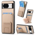 For Google Pixel 6 Pro Carbon Fiber Card Bag Fold Stand Phone Case(Khaki)