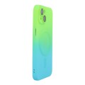 For iPhone 13 ENKAY Hat-Prince MagSafe Rainbow Gradient Silicone Phone Case with Lens Film(Green Blu