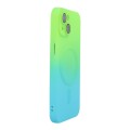 For iPhone 14 ENKAY Hat-Prince MagSafe Rainbow Gradient Silicone Phone Case with Lens Film(Green Blu