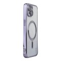 For iPhone 15 ENKAY Hat-Prince Magnetic Glitter Plated Shockproof Phone Case with Lens Film(Purple)