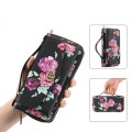 For iPhone 15 Pro MagSafe Flower Multi-functional Crossbody Zipper Wallet Leather Phone Case(Black)