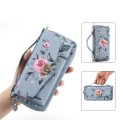 For iPhone 15 Pro MagSafe Flower Multi-functional Crossbody Zipper Wallet Leather Phone Case(Blue)