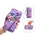 For iPhone 15 MagSafe Flower Multi-functional Crossbody Zipper Wallet Leather Phone Case(Purple)