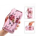 For iPhone 14 MagSafe Flower Multi-functional Crossbody Zipper Wallet Leather Phone Case(Pink)