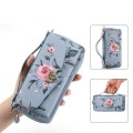 For iPhone 14 Pro MagSafe Flower Multi-functional Crossbody Zipper Wallet Leather Phone Case(Blue)