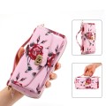 For iPhone 14 Plus MagSafe Flower Multi-functional Crossbody Zipper Wallet Leather Phone Case(Pink)