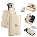 For iPhone 15 Pro Max MagSafe Crossbody Multi-functional Zipper Wallet Litchi Leather Phone Case(Whi