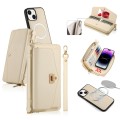 For iPhone 14 MagSafe Crossbody Multi-functional Zipper Wallet Litchi Leather Phone Case(White)