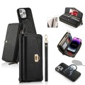 For iPhone 14 Pro MagSafe Crossbody Multi-functional Zipper Wallet Litchi Leather Phone Case(Black)