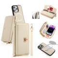 For iPhone 14 Pro Max MagSafe Crossbody Multi-functional Zipper Wallet Litchi Leather Phone Case(Whi