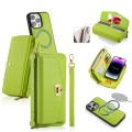 For iPhone 14 Pro Max MagSafe Crossbody Multi-functional Zipper Wallet Litchi Leather Phone Case(Gre