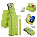 For iPhone 13 Pro Max MagSafe Crossbody Multi-functional Zipper Wallet Litchi Leather Phone Case(Gre