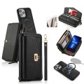 For iPhone 13 Pro Max MagSafe Crossbody Multi-functional Zipper Wallet Litchi Leather Phone Case(Bla