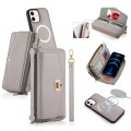 For iPhone 12 MagSafe Crossbody Multi-functional Zipper Wallet Litchi Leather Phone Case(Grey)