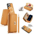 For iPhone 12 Pro Max MagSafe Crossbody Multi-functional Zipper Wallet Litchi Leather Phone Case(Ora