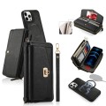 For iPhone 12 Pro Max MagSafe Crossbody Multi-functional Zipper Wallet Litchi Leather Phone Case(Bla
