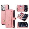 For iPhone 15 Pro Max Multi-functional Zipper Wallet Leather Phone Case(Pink)