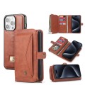 For iPhone 15 Pro Multi-functional Zipper Wallet Leather Phone Case(Brown)