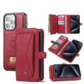 For iPhone 15 Pro Multi-functional Zipper Wallet Leather Phone Case(Red)