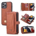 For iPhone 13 Pro Max Multi-functional Zipper Wallet Leather Phone Case(Brown)