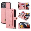 For iPhone 13 Pro Max Multi-functional Zipper Wallet Leather Phone Case(Pink)