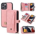 For iPhone 13 mini Multi-functional Zipper Wallet Leather Phone Case(Pink)