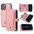 For iPhone 12 Multi-functional Zipper Wallet Leather Phone Case(Pink)