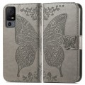 For TCL 40 XL Butterfly Love Flower Embossed Leather Phone Case(Gray)