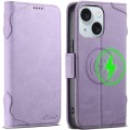 For iPhone 15 SUTENI J07 Multifunctional Horizontal Flip Magsafe Leather Phone Case(Purple)