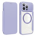 For iPhone 15 Pro Max Colored Shield MagSafe Magnetic RFID Anti-theft Leather Phone Case(Purple)