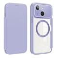 For iPhone 15 Colored Shield MagSafe Magnetic RFID Anti-theft Leather Phone Case(Purple)