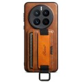 For Huawei Mate 50 Suteni H13 Card Wallet Wrist Strap Holder PU Phone Case(Brown)