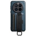 For Huawei Mate 50 Suteni H13 Card Wallet Wrist Strap Holder PU Phone Case(Blue)