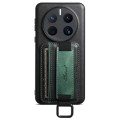 For Huawei Mate 50 Pro Suteni H13 Card Wallet Wrist Strap Holder PU Phone Case(Black)