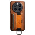 For Huawei Mate 50 Pro Suteni H13 Card Wallet Wrist Strap Holder PU Phone Case(Brown)