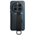 For Huawei Mate 50 Pro Suteni H13 Card Wallet Wrist Strap Holder PU Phone Case(Blue)